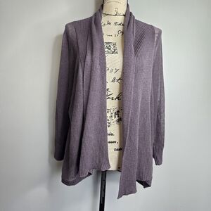 Fossil Linen Blend Open Front Cardigan Mauve Script Back Detail Medium